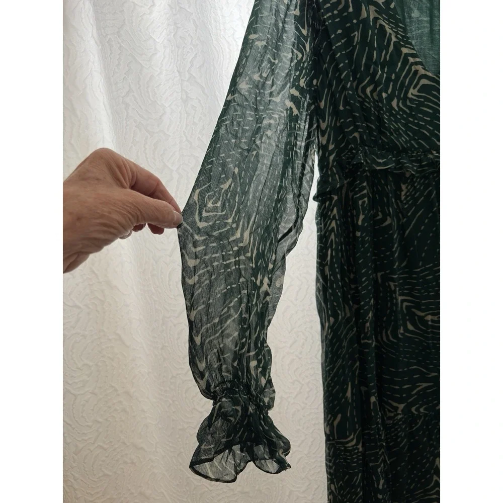 Ba&sh Lady Dress Women 2 US 6 Midi Forrest Fairy Geo Design Bohemian Green/Cream - Picture 16 of 16